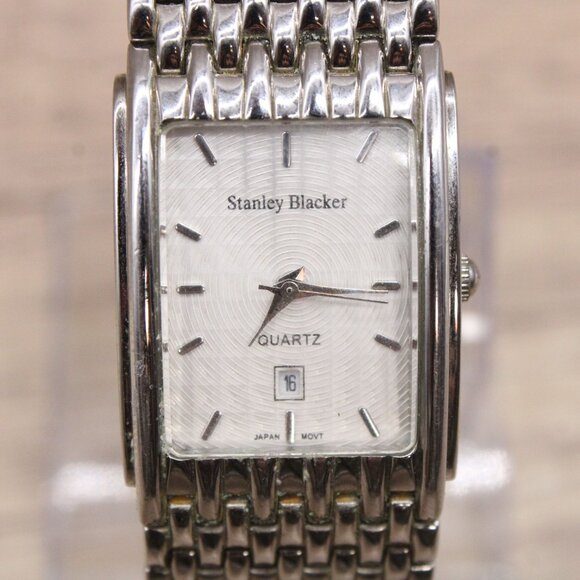 Stanley Blacker Watch Mens Silver Tone Stainless Steel Classic Rectangular Dial - Picture 3 of 10